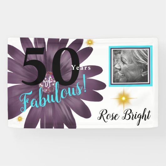 50 jaar Fabulous, paarse maisy on white Spandoek (Horizontaal)