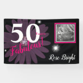 50 jaar Fabulous, Sparkly paars maisy Spandoek (Horizontaal)