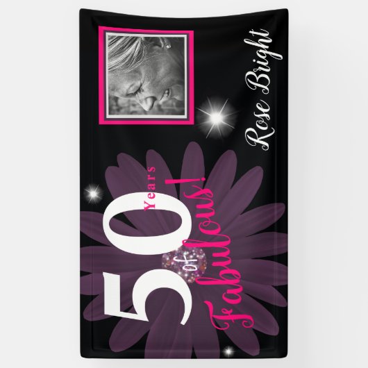 50 jaar Fabulous, Sparkly paars maisy Spandoek (Verticaal)