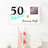 50 jaar Fabulous, White met gouden sterren Spandoek (Insitu)
