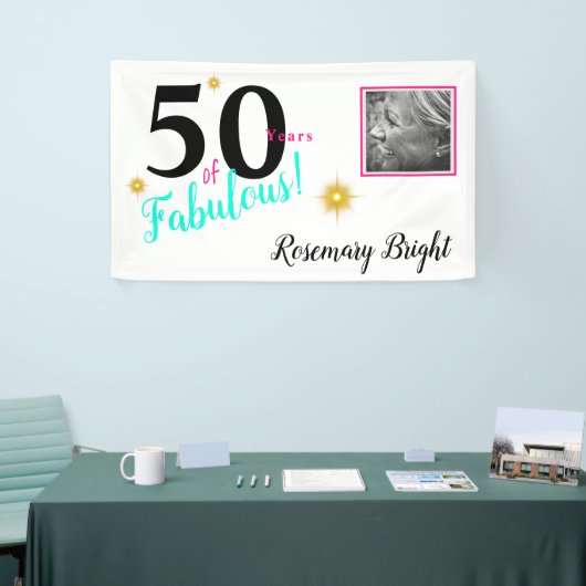50 jaar Fabulous, White met gouden sterren Spandoek (Beurs)