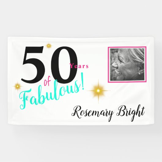 50 jaar Fabulous, White met gouden sterren Spandoek (Horizontaal)