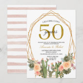 50 jaar Floral Cactus Golden Wedding Jubileum Kaart (Voorkant / Achterkant)