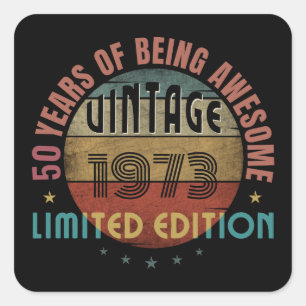 50 jaar geweldig vintage 1973 custom vierkante sticker