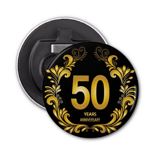 50 jaar Gold Glitter Jubileum Button Flesopener (Voorkant)