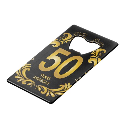 50 jaar Gold Glitter Jubileum Creditkaart Flessenopener (Voorkant Gekanteld)