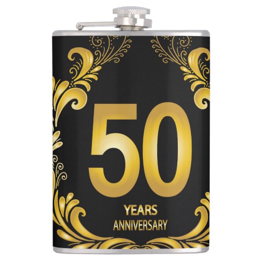 50 jaar Gold Glitter Jubileum Heupfles (Voorkant)