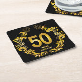 50 jaar Gold Glitter Jubileum Kartonnen Onderzetters (Schuin)