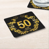 50 jaar Gold Glitter Jubileum Kartonnen Onderzetters (Schuin)