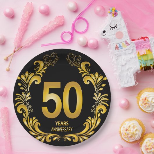 50 jaar Gold Glitter Jubileum Papieren Bordje (Feest)