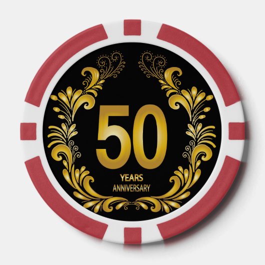 50 jaar Gold Glitter Jubileum Poker Chips (Voorkant)