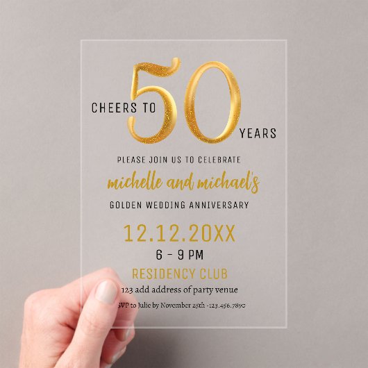 50 jaar Golden Jubileum Party Acryl Uitnodigingen (Insitu (Draagbaar))