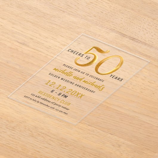 50 jaar Golden Jubileum Party Acryl Uitnodigingen (Laagn)