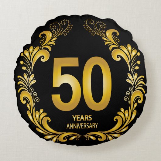 50 Jaar Goud Glitter Jubileum Rond Kussen (Voorkant)