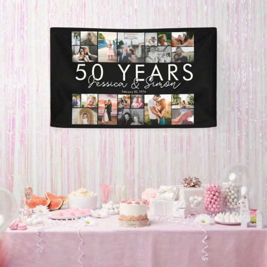 50 jaar gouden bruiloft jubileum fotocollage spandoek (Feest)