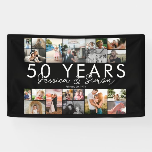 50 jaar gouden bruiloft jubileum fotocollage spandoek (Horizontaal)