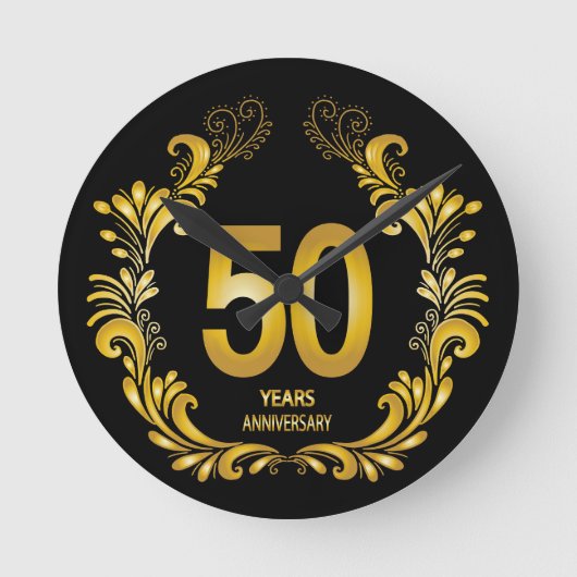 50 Jaar Gouden Glitter Jubileum Ronde Klok (Voorkant)