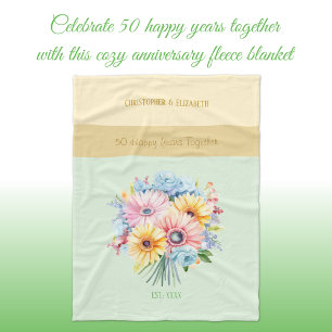 50 jaar gouden huwelijksjubileum bloemen groen fleece deken