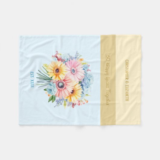 50 jaar gouden jubileum bloemen blauw fleece deken (Voorkant (Horizontaal))
