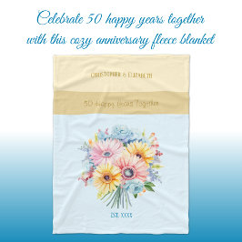 50 jaar gouden jubileum bloemen blauw fleece deken