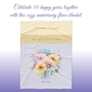 50 jaar gouden jubileum bloemen paars fleece deken