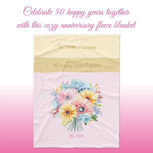 50 jaar gouden jubileum bloemen roze fleece deken