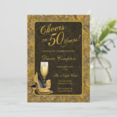 50 jaar gouden zwarte verjaardag kaart (Staand voorkant)