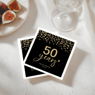 50 Jaar Huwelijksjubileum Chic Zwart En Goud Servet