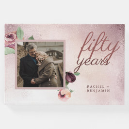 50 Jaar Huwelijksjubileum Roze Gouden Bloemen Gastenboek