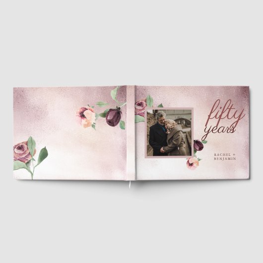 50 Jaar Huwelijksjubileum Roze Gouden Bloemen Gastenboek (Volledig)