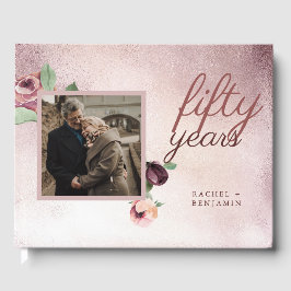 50 Jaar Huwelijksjubileum Roze Gouden Bloemen Gastenboek