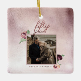 50 Jaar Huwelijksjubileum Roze Gouden Glitters Keramisch Ornament