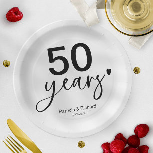 50 Jaar Huwelijksjubileum Zwart En Wit  Papieren Bordje