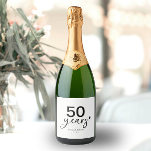 50 Jaar Huwelijksjubileum Zwart en Wit Sparkling Wijnetiket