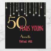50 jaar jong rood goud  lampjes elegant wijn etiket (Enkel label)