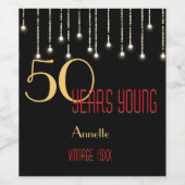 50 jaar jong rood goud  lampjes elegant wijn etiket (Enkel label)