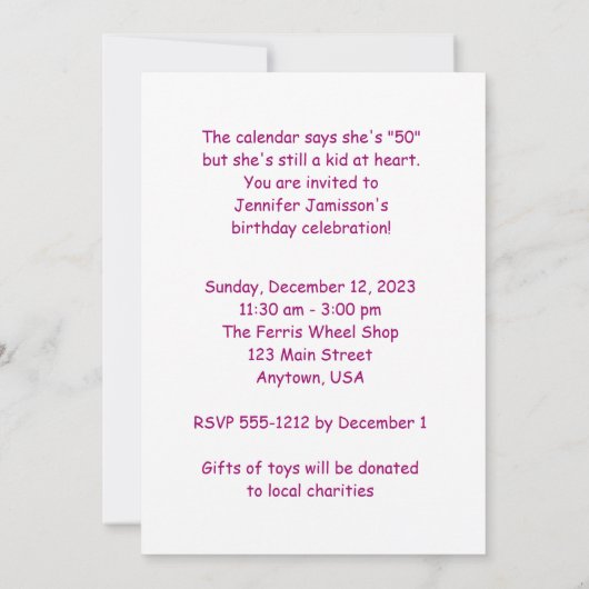 50 jaar Jonge verjaardag Roze Rag Doll Kaart (Achterkant)