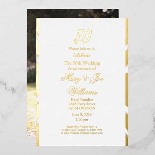 50 jaar Jubilee Birthday 50th Wedding Jubilea Folie Uitnodiging (Voorkant / Achterkant)