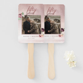 50 jaar Jubileum Roos Gold Glitter Handwaaier