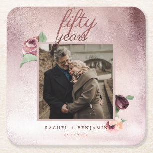 50 jaar Jubileum Roos  Gold Glitter Kartonnen Onderzetters