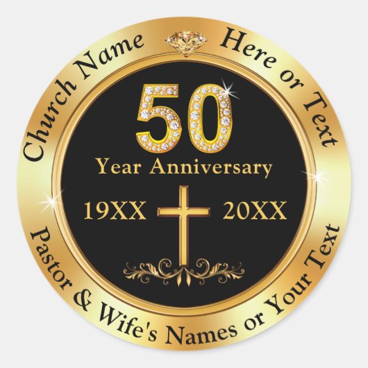 50 jaar Kerk Jubileum, Envelop of Favor Ronde Sticker (Voorkant)