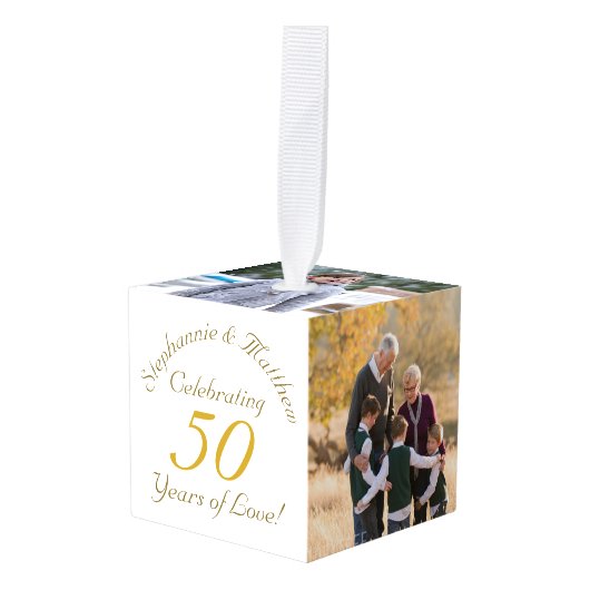 50 jaar liefde Jubileum Photo Cube Ornament (Voorkant hoekig)