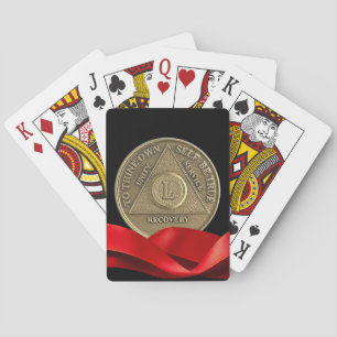 50 Jaar Nuchtere Hersteldag Munt Rode Lint Pokerkaarten