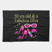 50 JAAR OUD EN EEN FANTASTISCH DIVA DESIGN THEEDOEK (Horizontaal)