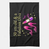 50 JAAR OUD EN EEN FANTASTISCHE DIVA THEEDOEK (Verticaal)