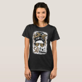 50 jaar oud Fabulous Messy Bun Afro Leopard 50th T-shirt (Voorkant volledig)