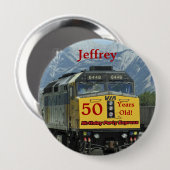 50 jaar oud, Railroad Train Birthday Button Pin (Voorkant /achterkant)
