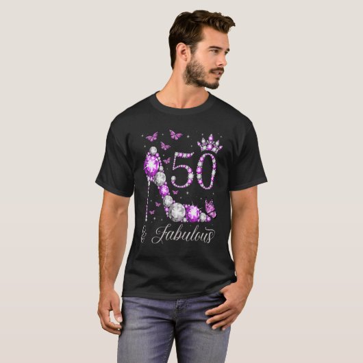 50 jaar oude en Fabulous 50th Birthday High Hiel B T-shirt (Voorkant volledig)