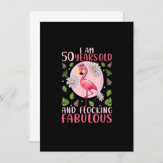 50 jaar oude en flocking Fabulous - Flamingo Love Kaart (Voorkant / Achterkant)