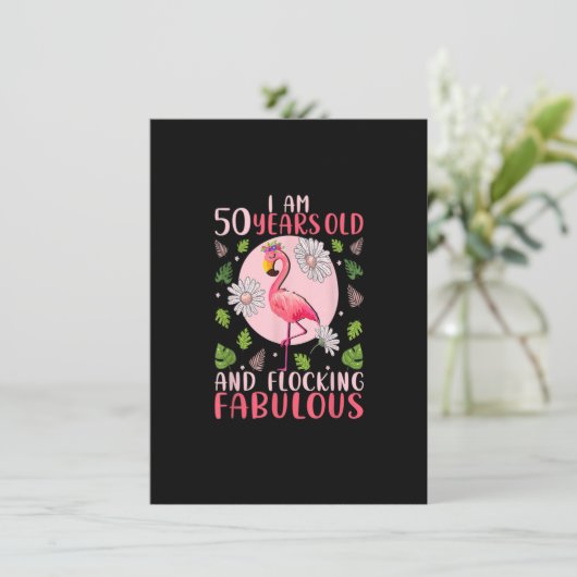50 jaar oude en flocking Fabulous - Flamingo Love Kaart (Staand voorkant)